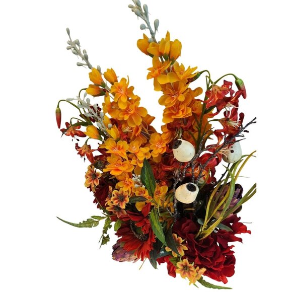 Artificial Floral Arrangement Bouquet - Fall Colors Red Yellow & Textured Accent - Picture 13 of 16